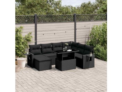 9dílná zahradní sedací souprava s poduškami černá polyratan 3268095