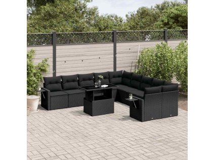 11dílná zahradní sedací souprava s poduškami černá polyratan 3268165