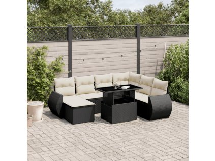 8dílná zahradní sedací souprava s poduškami černá polyratan 3268696