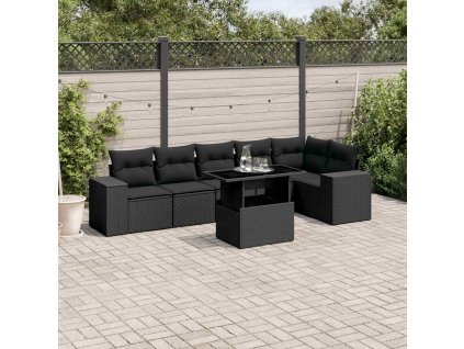 7dílná zahradní sedací souprava s poduškami černá polyratan 3269175