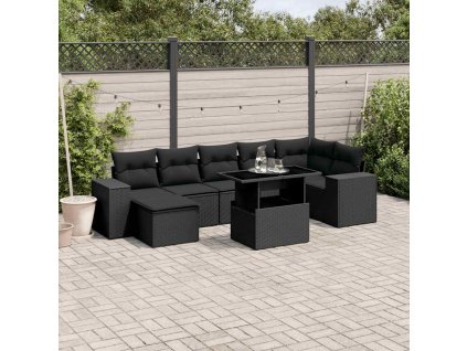 8dílná zahradní sedací souprava s poduškami černá polyratan 3269315