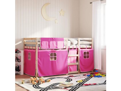 Dětská patrová postel se závěsy růžová 75 x 190 cm borovice 3283912
