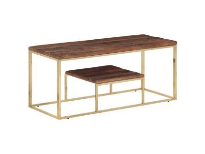 Konferenční stolek zlatý nerezová ocel a masivní dřevo 350022