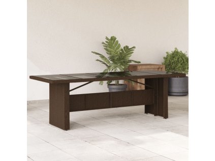 Zahradní stůl se skleněnou deskou hnědý 240x90x75 cm polyratan 365598