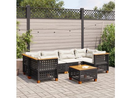 7dílná zahradní sedací souprava s poduškami černá polyratan 3261746