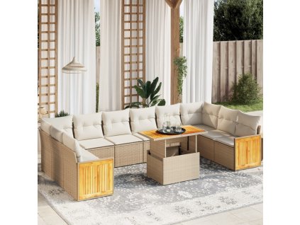 11dílný zahradní sedací souprava s poduškami béžový polyratan 3274131