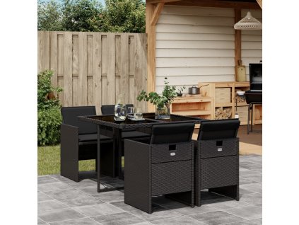 5dílný zahradní jídelní set s poduškami černý polyratan 3277662