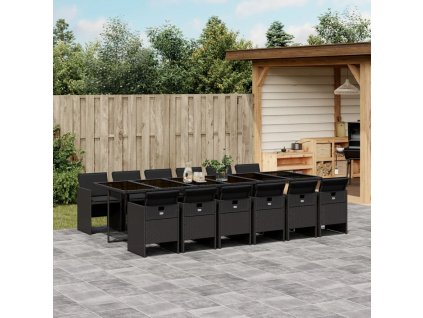 13dílný zahradní jídelní set s poduškami černý polyratan 3277710