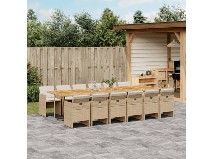 13dílný zahradní jídelní set s poduškami béžový polyratan 3277719