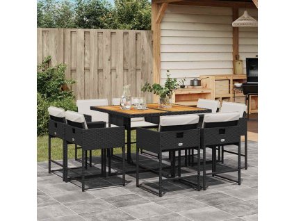 9dílný zahradní jídelní set s poduškami černý polyratan 3278150