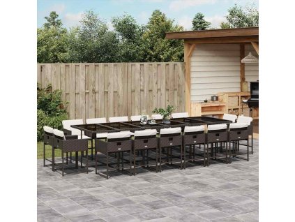 17dílný zahradní jídelní set s poduškami hnědý polyratan 3278192