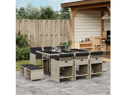 11dílný zahradní jídelní set s poduškami světle šedý polyratan 3277918