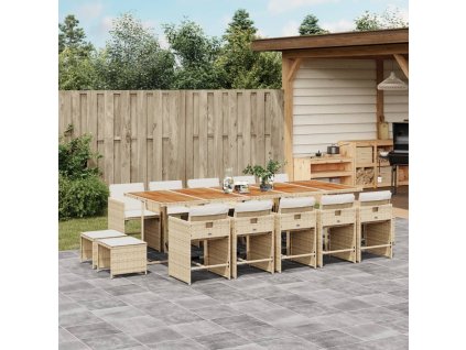 15dílný zahradní jídelní set s poduškami béžový polyratan 3277947