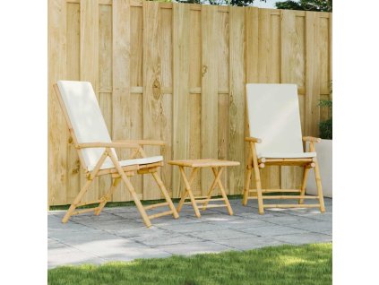 3dílný skládací bistro set s krémově bílými poduškami bambus 3208931