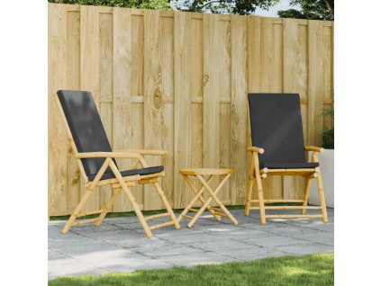 3dílný skládací bistro set s tmavě šedými poduškami bambus 3208938