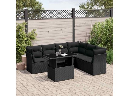 7dílná zahradní sedací souprava s poduškami černá polyratan 3266605