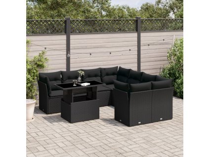 9dílná zahradní sedací souprava s poduškami černá polyratan 3266425