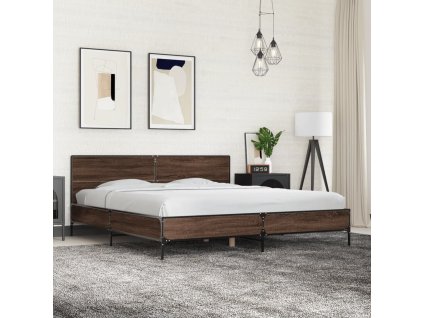 Rám postele hnědý dub 200 x 200 cm kompozitní dřevo a kov 3280021