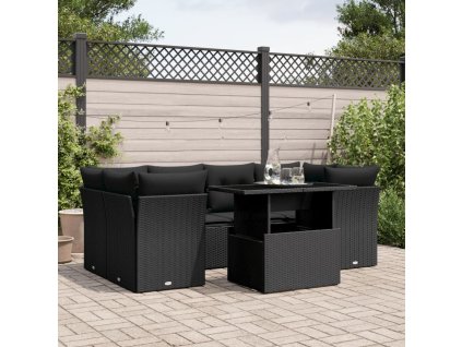 7dílná zahradní sedací souprava s poduškami černá polyratan 3266375