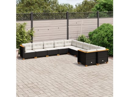 10dílná zahradní sedací souprava s poduškami černá polyratan 3262043
