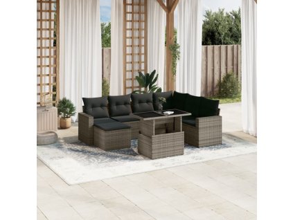 8dílná zahradní sedací souprava s poduškami šedá polyratan 3267440
