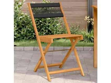 Bistro židle 2 ks černé masivní akáciové dřevo a lano 367678