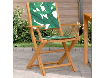 Zahradní židle 2 ks vzor listů masivní akáciové dřevo a textil 367673