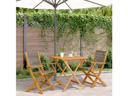 3dílný bistro set šedý polypropylen a masivní dřevo 3281878