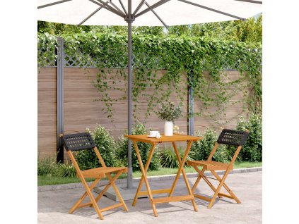 3dílný bistro set černý polyratan a masivní dřevo 3281754