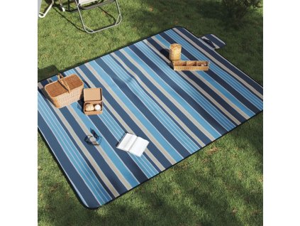 Pikniková deka skládací modré a bílé pruhy 200 x 150 cm samet 4004206