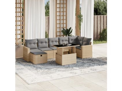 8dílná zahradní sedací souprava s poduškami béžová polyratan 3274829