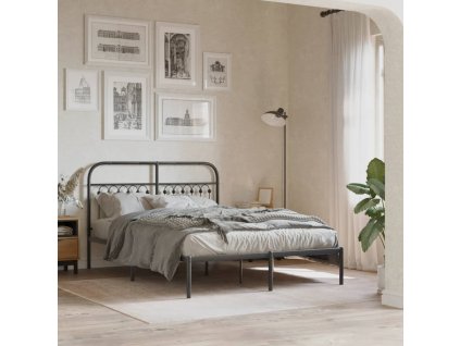 Kovový rám postele s čelem černý 140 x 190 cm 376600