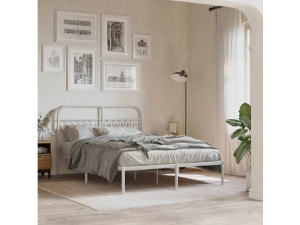 Kovový rám postele s čelem bílý 140 x 190 cm 376649