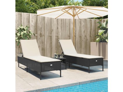 Zahradní lehátka s poduškami 2 ks černá polyratan 3261587