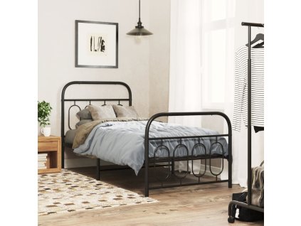 Kovový rám postele s hlavovým a nožním čelem černý 90 x 200 cm 377128