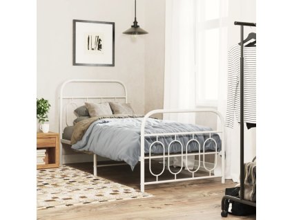 Kovový rám postele s hlavovým a nožním čelem bílý 80 x 200 cm 377175