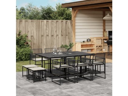 11dílný zahradní jídelní set s poduškami černý polyratan 3295029