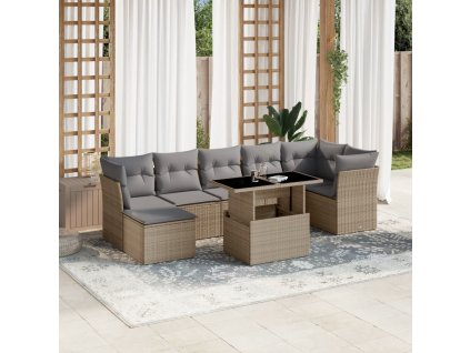 8dílná zahradní sedací souprava s poduškami béžová polyratan 3266749