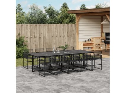 11dílný zahradní jídelní set černý polyratan 3295036