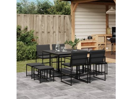 9dílný zahradní jídelní set s poduškami černý textilen 3295083