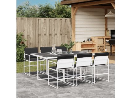 7dílný zahradní jídelní set s poduškami bílý textilen 3295104