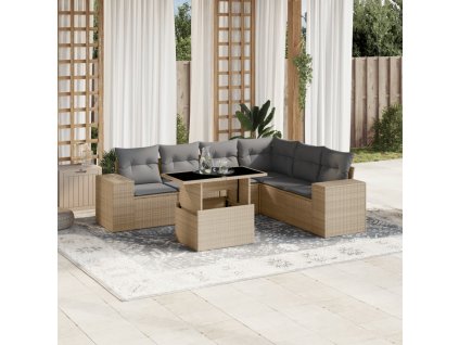 7dílná zahradní sedací souprava s poduškami béžová polyratan 3269189