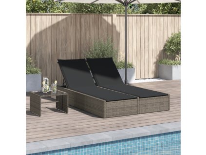 Dvojité lehátko s poduškami šedé polyratan 368630