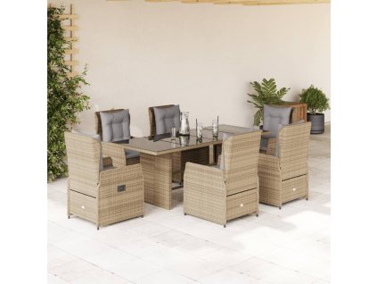 7dílný zahradní jídelní set s poduškami béžový polyratan 3262787