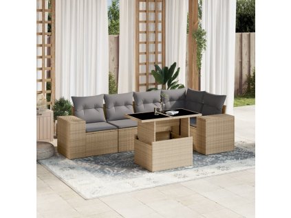 6dílná zahradní sedací souprava s poduškami béžová polyratan 3269149