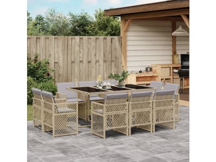 11dílný zahradní jídelní set s poduškami mix béžové polyratan 3210852