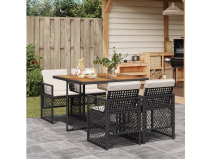 5dílný zahradní jídelní set s poduškami černý polyratan 3210723