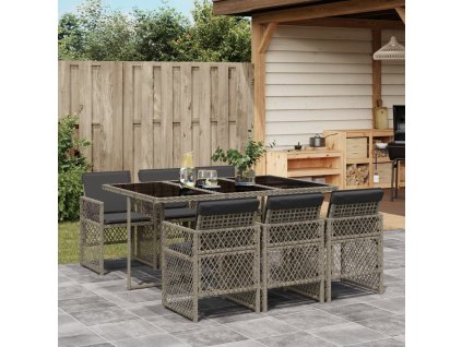 7dílný zahradní jídelní set s poduškami šedý polyratan 3210728