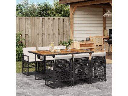 7dílný zahradní jídelní set s poduškami černý polyratan 3210735