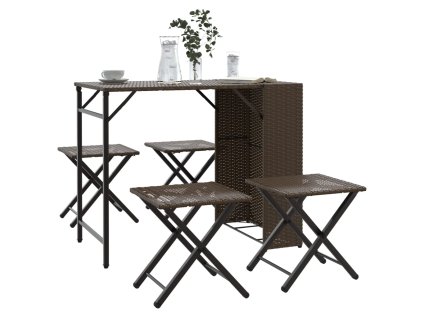5dílný zahradní jídelní set skládací hnědý polyratan 365945